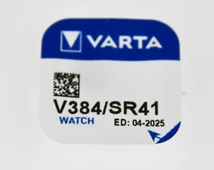 V384 Varta Knopfzelle Batterie V 384 Uhrenbatterie SR41, SR527, SR527SW   - Bild 1 von 2