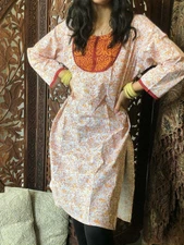 bOHO GYPSY HIPPY Tunic Dress Floral bEIGE Orang Print Long Tunic Summer Kurti L