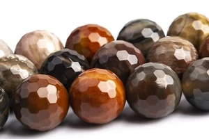 Cuentas sueltas redondas micro facetadas de jaspe de madera petrificada marrón natural de 12 mm AAA - Imagen 1 de 4