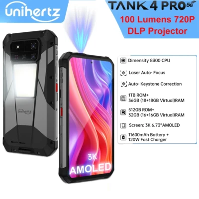 Unihertz 8849 TANK 4 Pro DLP Projektor 5G AI ROBUST Handys 32GB+512GB 11600mAh - Bild 1 von 4