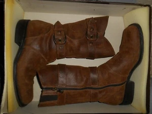 DONALD PLINER Mid-Calf BOOTS Brown SUEDE Zipper BUCKLE Straps BELICA* ITALY 6 - Picture 1 of 12