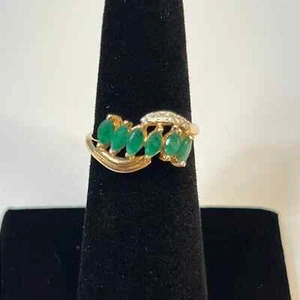 Auténtico anillo de esmeralda y diamantes talla 6 de 14 k - Imagen 1 de 10