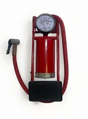 Bomba de pie de bicicleta roja vintage - 100 PSI - Funciona Foto 1 de 4