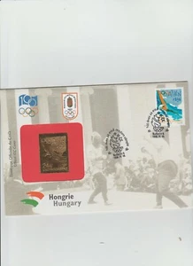 OLIMPIADI -100 ANNI EMISS UNGHERIA SU FDC CON LAMINA D'ORO BUSTAUFFICIALE C.I.O. - Foto 1 di 1