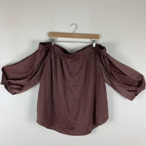 City Chic Plus Size XL/AU 22 Brown Satin Off The Shoulder Top - Picture 1 of 6