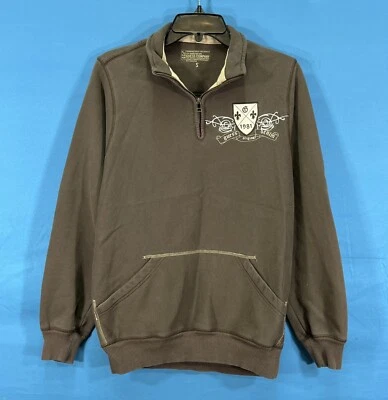 Vtg y2k GUESS Brown 1/4-ZIP Pouch Pocket EMBROIDERED Mallgoth Skate SWEATSHIRT S - Image 1 of 4