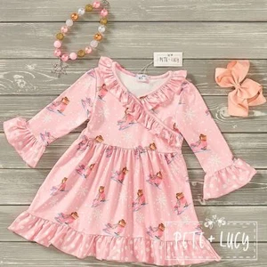 PETE + LUCY Pink Ice Princess Long Sleeve Dress Winter Ice Skating 0-6 Months - Picture 1 of 5