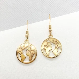 Ohrringe Earth Day Planet goldfarben Boho Hippie minimalistisch Lehrer Schmuck - Bild 1 von 4