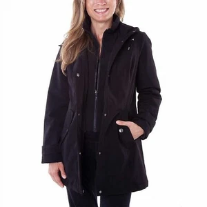 Trench coat donna nuovo con etichette HFX performance tasche comode per tutte le stagioni (nero, piccolo) - Foto 1 di 3