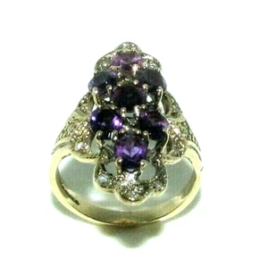 Donna 9ct 9Carat Oro Giallo Amethyst & Diamante Cocktail Anello Misura UK N 1/2 - Foto 1 di 9