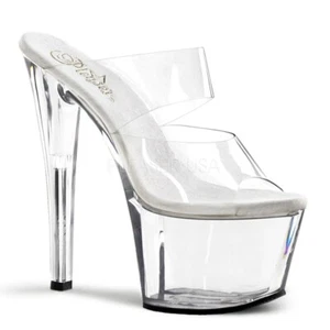 Pleaser Sky-302 Damen-Stilettoabsatz transparent Spike Leder zehenfrei Plateau - Bild 1 von 5