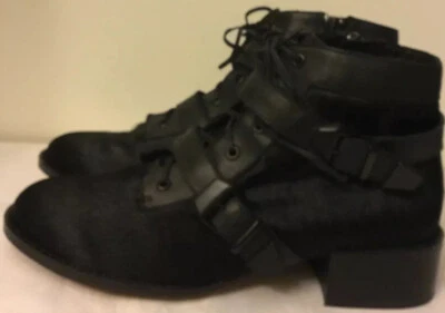 Novo! Botas de tornozelo femininas Matiko JULIAN-cabelo/couro preto EUA 7 - Imagem 1 de 3