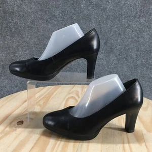 Tamaris Shoes Womens 38 Pumps Black Leather Slip On Casual Casual Cone Heels - Picture 1 of 18