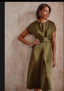 J.Jill Wearever Collection Satin Wickel Taille Olivgrün Twist Kleid XL - Bild 1 von 10