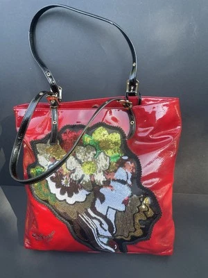 Sharif   Purse tote red Sequined face black handles pocket on inside / out  - Image 1 of 4