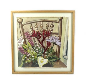 Vintage Modern Art Abstract Gouache Watercolor Painting Floral Still Life Signed - Bild 1 von 6