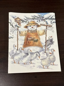 Muñeco de nieve jardinero navideño vintage con gansos - bandada amigable - 18 tarjetas SOLO - Imagen 1 de 9