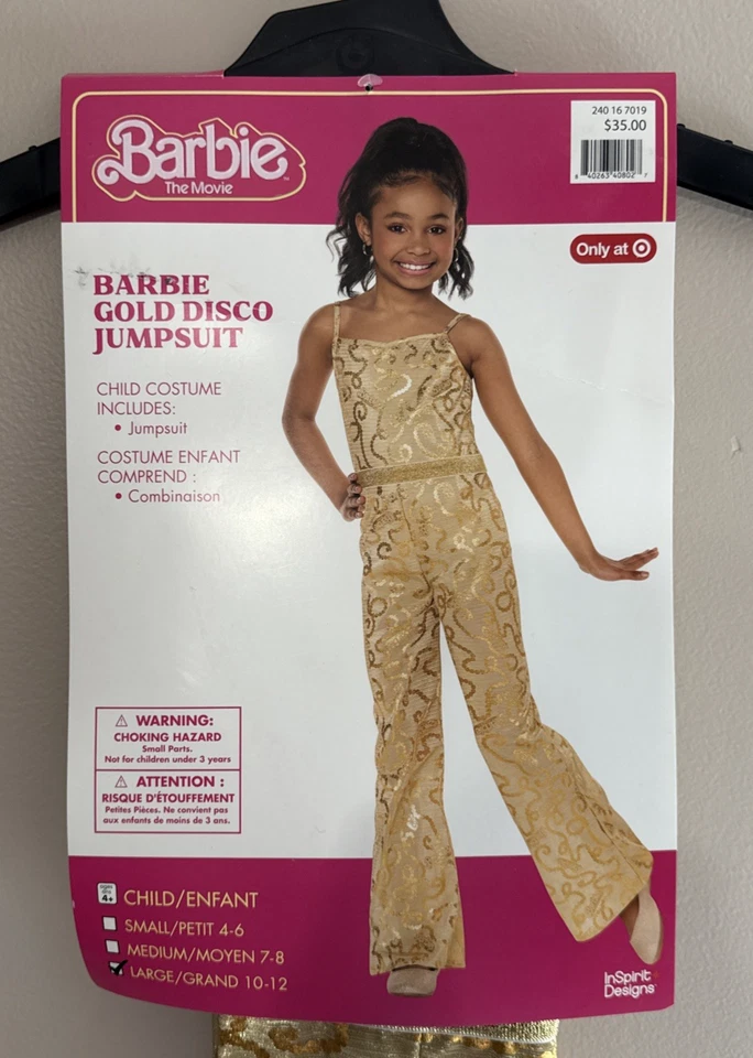 Barbie The Movie Barbie Halloween Costume Jumpsuit Gold Child Girls Large 10-12