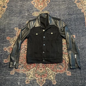 The Kooples Mens Slim Fit black Denim/leather biker Jacket Small. Mens small - Picture 1 of 7