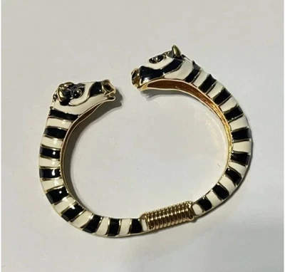 Винтажный Kenneth Jay Lane зебра полоски двойной головы на петлях браслет белый черный - Изображение 1 из 4
