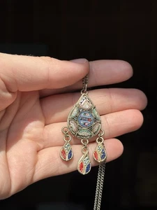 1930’s Art Deco Roma Micro Mosaic Drop Dangle Necklace Pendant - Bild 1 von 10