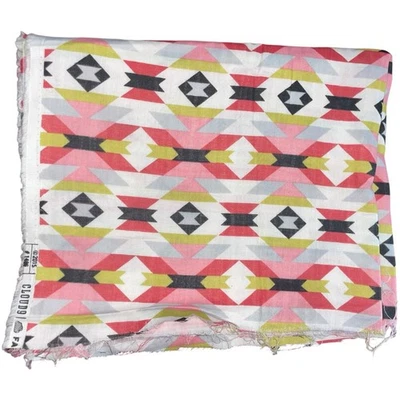 Cloud9 Organic Geometric Fabric 36x44 Pink Yellow Gray Aztec Quilt Cotton - Image 1 of 3