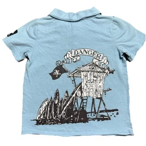 NWT Boys Size 3T Amy Coe Blue Pirate Skull Polo Shirt 100% Cotton - Picture 1 of 10