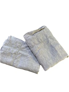 Pottery Barn Belgian Flax Linen King Pillow Cases Set of 2 Eucalyptus Green/Gray - Picture 1 of 7