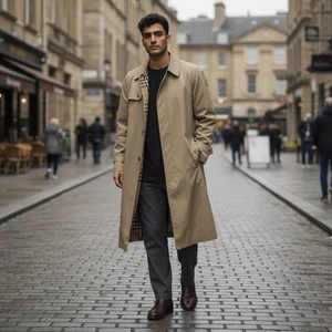 Burberry Vintage Beige Trench Coat Men's Size 44 With Wool Lining - Picture 1 of 13