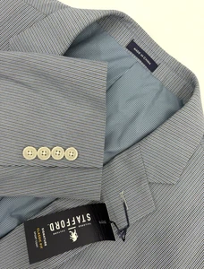 Stafford Sport Coat Mens 48R Blue Black Striped Blazer Jacket 100% Cotton NEW - Picture 1 of 13