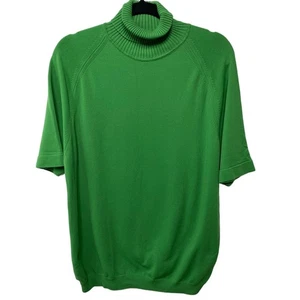 Vintage Puritan Short Sleeve Turtleneck Sweater Green Women L 60s Retro Ban-Lon - Picture 1 of 8