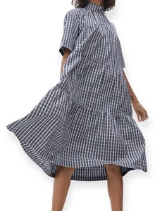 Vestido Everlane para mujer XL en capas cuello falso a cuadros midi preppy informal con volantes - Imagen 1 de 7