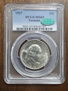 Beutiful 1927 Vermont Commemorative Half Dollar PCGS + CAC MS65 - Picture 1 of 4