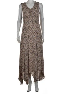 NEW Anna Sui Dress Size 4 Beige Printed Sheath Sleeveless Full Length Rayon - Picture 1 of 5