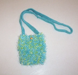 Cartera de hombro crochet a mano turquesa/multicolor hilo en bucle - Imagen 1 de 4