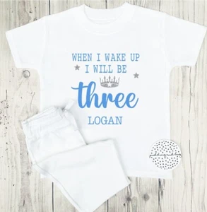 When I Wake Up I Will Be Three Birthday Pyjamas Personalised Boys 3rd PJS Short - Picture 1 of 1