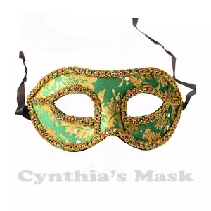 Green and Gold Venetian Masquerade Mask w/Rainbow Trim Party Prom Mardi Gras - Picture 1 of 1
