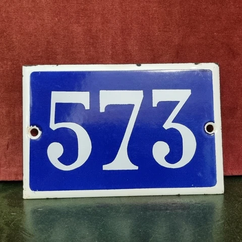 Vintage French enamel house number 573 Blue sign for door mailbox  wall  street Cover