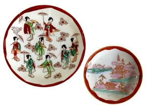 Lot of 2 Hand-Painted Porcelain Plates Japanese Designs different sizes - Picture 1 of 7