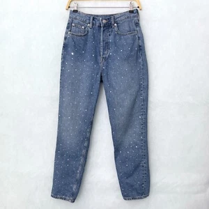 H&M Divided Women's Rhinestone Mom Jeans Light Wash Button Fly Hi Rise size 4 - Picture 1 of 10