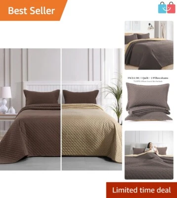 Classic Solid King Quilt Set 128x120 - Soft Microfiber for Ultimate Comfort - Image 1 of 4