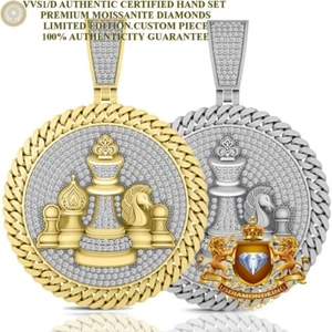 Real VVS1/D 4.09 Ctw. Moissanite Pawn Chess King Pieces Charm Pendant Big 2.5'' - Picture 1 of 12