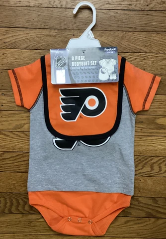 NEW REEBOK Philadelphia Flyers Baby 3 Piece Bodysuit w/ Socks & Bib - 18 Month Cover