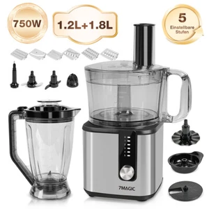 9 in 1 Küchenmaschine Edelstahl StandMixer 750 W Teigmaschine 1.8L+1.2L Mixer - Bild 1 von 9