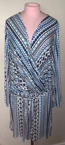 Lane Bryant Romper Women's sz 18-20 Blue And White Long Sleeve V-Neck New - Picture 1 of 12