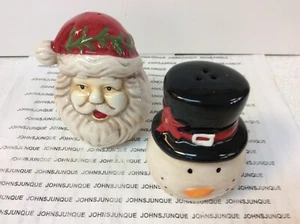 SANTA AND SNOWMAN SALT & PEPPER SHAKERS New with Tag SET OF 2 Resin - Picture 1 of 3