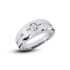 Anillo clásico de oro blanco con diamantes certificados naturales corte redondo F Si1 de 1,02 quilates para hombre - Imagen 1 de 6