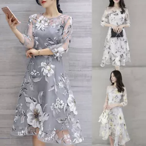 Para mujeres Verano Organza Estampado Floral Boda Fiesta Baile de graduación Vestido Cóctel Vestido - Imagen 1 de 16