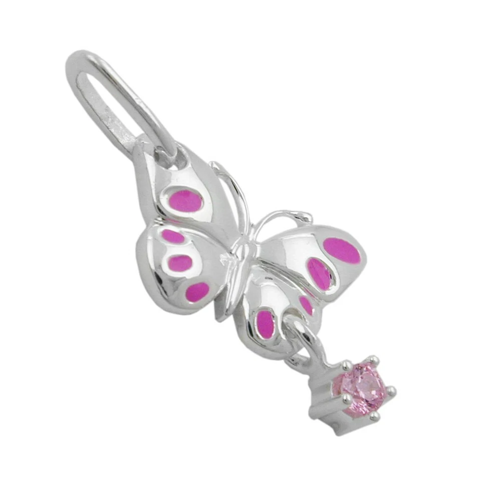 Ciondolo Farfalla Con Zirconia Rosa, 925 Argento Massiccio, Bambini - Immagine 1 di 2