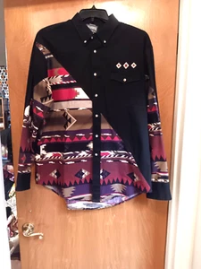 Roughrider Mens Western Shirt Large Aztec Southwest Vintage Red Black Button - Picture 1 of 20